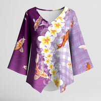 Hawaii And Japan Kimono Sleeve Blouse Plumeria Lei With Koi Fish Purple - Polynesian Pride