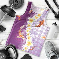 Hawaii And Japan Men Tank Top Plumeria Lei With Koi Fish Purple - Polynesian Pride