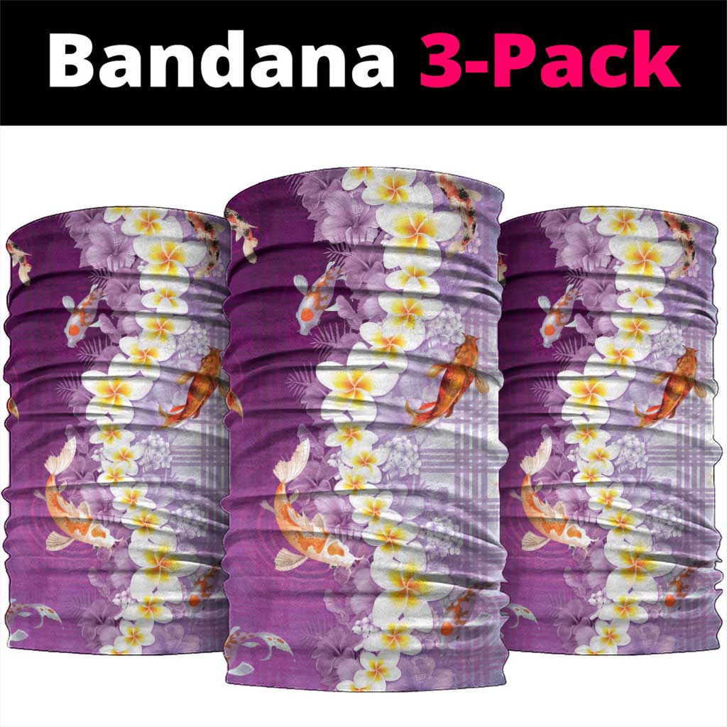 Hawaii And Japan Neck Gaiter Plumeria Lei With Koi Fish Purple - Polynesian Pride
