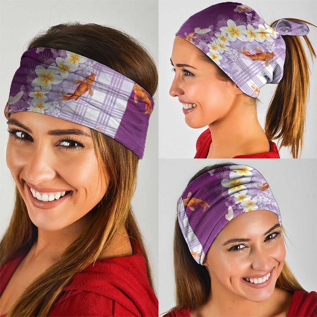 Hawaii And Japan Neck Gaiter Plumeria Lei With Koi Fish Purple - Polynesian Pride