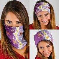 Hawaii And Japan Neck Gaiter Plumeria Lei With Koi Fish Purple - Polynesian Pride
