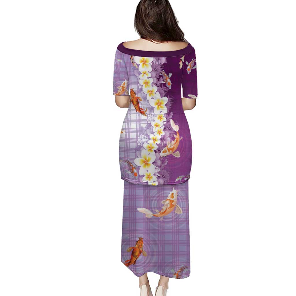 Hawaii And Japan Puletasi Plumeria Lei With Koi Fish Purple - Polynesian Pride