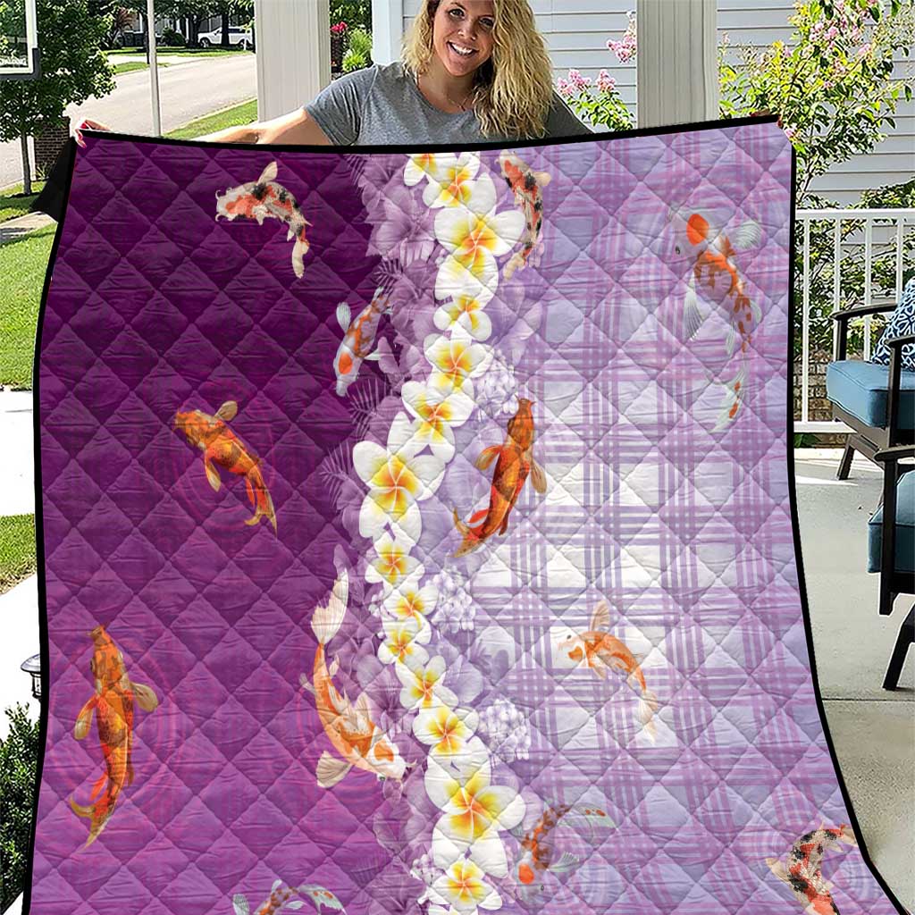 Hawaii And Japan Quilt Plumeria Lei With Koi Fish Purple - Polynesian Pride