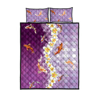 Hawaii And Japan Quilt Bed Set Plumeria Lei With Koi Fish Purple - Polynesian Pride