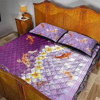 Hawaii And Japan Quilt Bed Set Plumeria Lei With Koi Fish Purple - Polynesian Pride