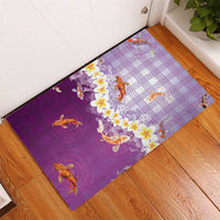 Hawaii And Japan Rubber Doormat Plumeria Lei With Koi Fish Purple - Polynesian Pride