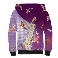 Hawaii And Japan Sherpa Hoodie Plumeria Lei With Koi Fish Purple - Polynesian Pride