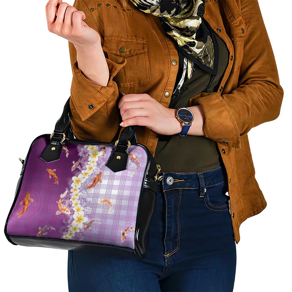 Hawaii And Japan Shoulder Handbag Plumeria Lei With Koi Fish Purple - Polynesian Pride