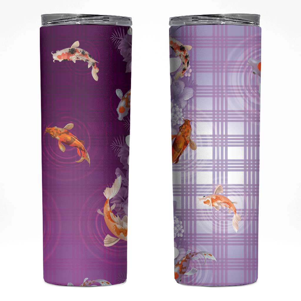 Hawaii And Japan Skinny Tumbler Plumeria Lei With Koi Fish Purple - Polynesian Pride