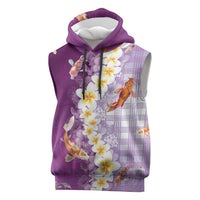 Hawaii And Japan Sleeveless Hoodie Plumeria Lei With Koi Fish Purple - Polynesian Pride