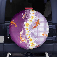 Hawaii And Japan Spare Tire Cover Plumeria Lei With Koi Fish Purple - Polynesian Pride