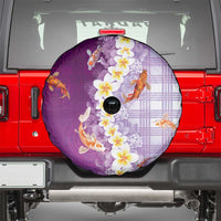 Hawaii And Japan Spare Tire Cover Plumeria Lei With Koi Fish Purple - Polynesian Pride