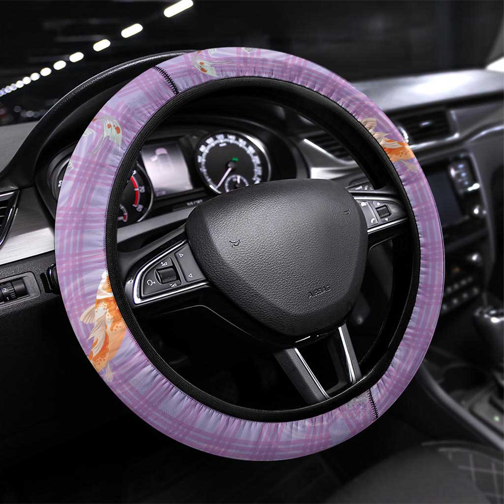 Hawaii And Japan Steering Wheel Cover Plumeria Lei With Koi Fish Purple - Polynesian Pride