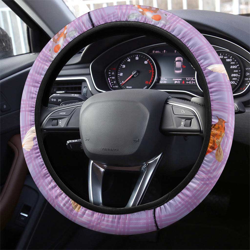 Hawaii And Japan Steering Wheel Cover Plumeria Lei With Koi Fish Purple - Polynesian Pride