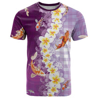 Hawaii And Japan T Shirt Plumeria Lei With Koi Fish Purple - Polynesian Pride