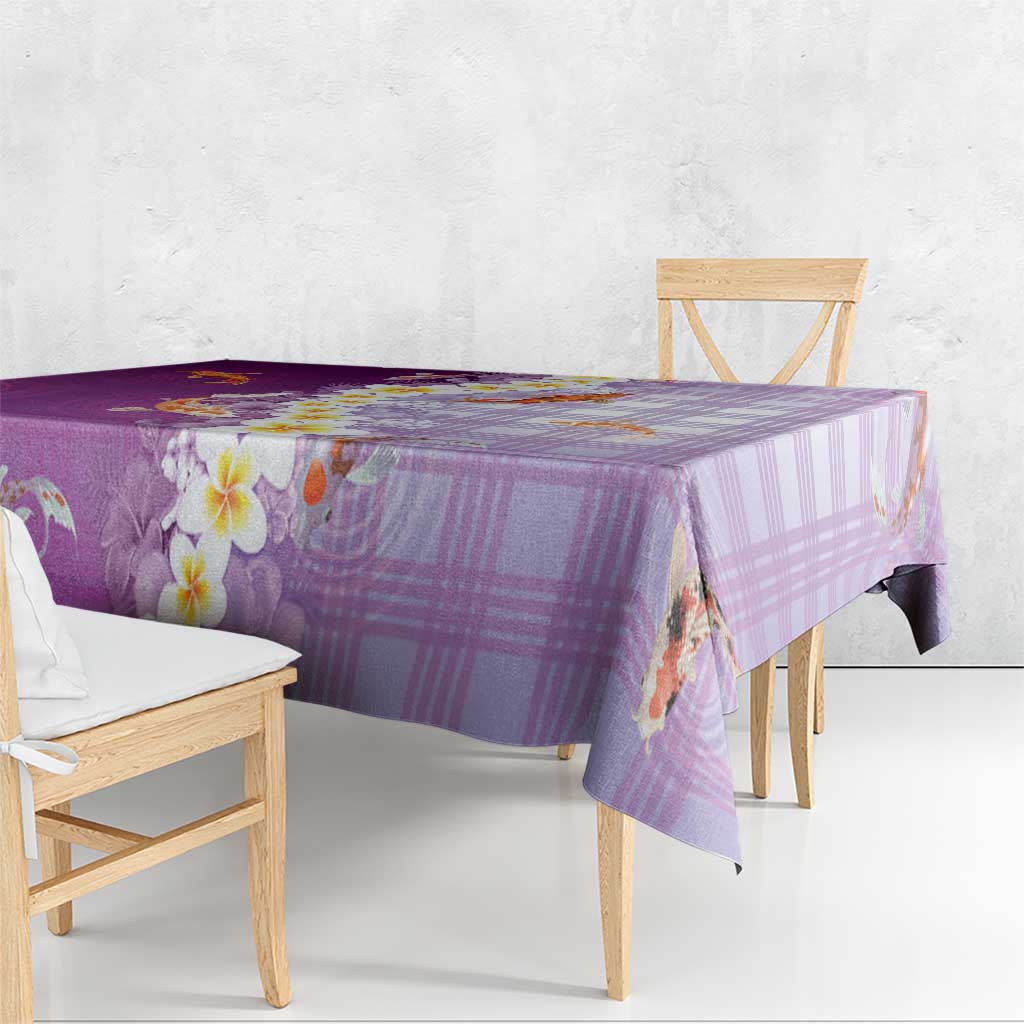 Hawaii And Japan Tablecloth Plumeria Lei With Koi Fish Purple - Polynesian Pride