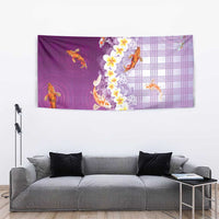 Hawaii And Japan Tapestry Plumeria Lei With Koi Fish Purple - Polynesian Pride