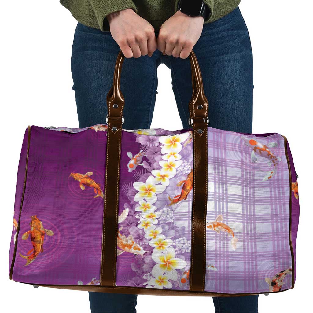 Hawaii And Japan Travel Bag Plumeria Lei With Koi Fish Purple - Polynesian Pride