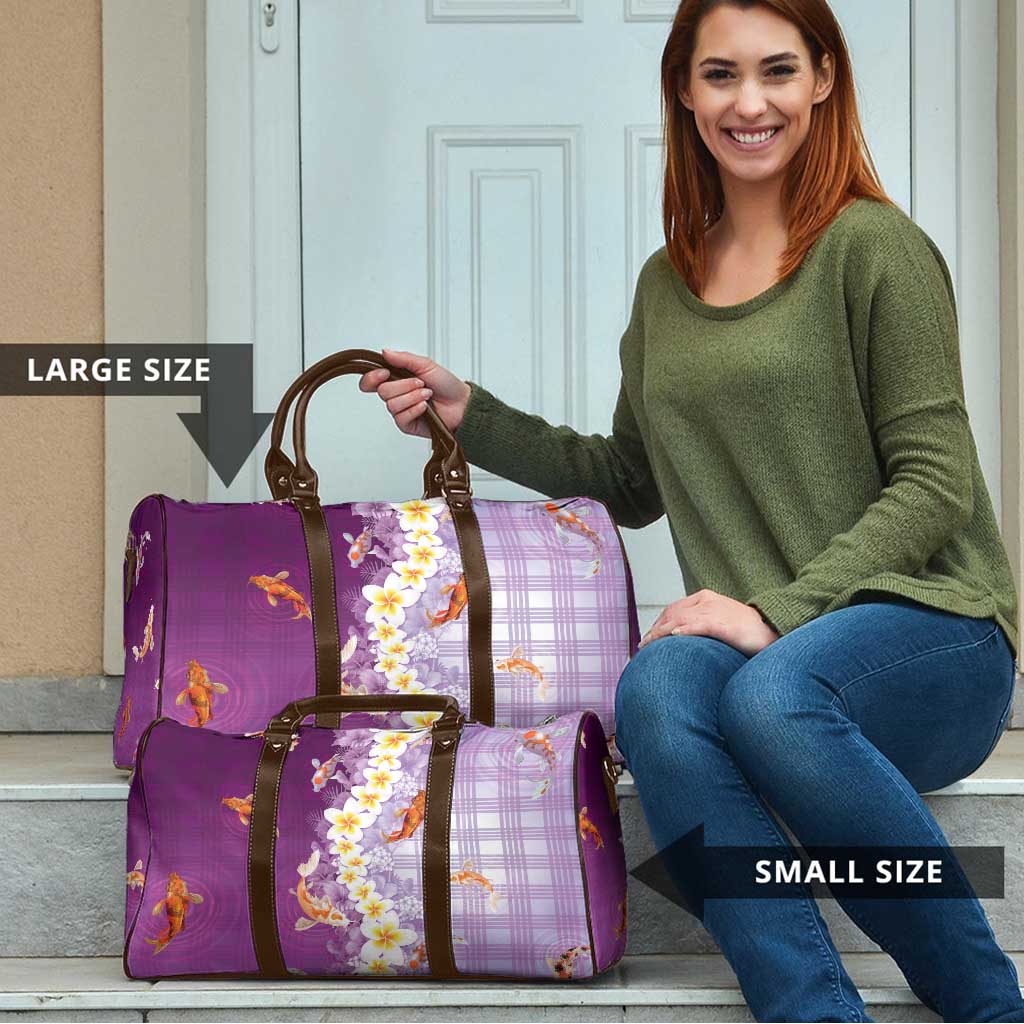 Hawaii And Japan Travel Bag Plumeria Lei With Koi Fish Purple - Polynesian Pride