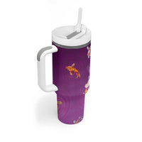 Hawaii And Japan Tumbler With Handle Plumeria Lei With Koi Fish Purple - Polynesian Pride