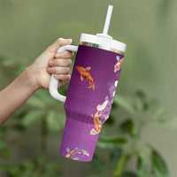 Hawaii And Japan Tumbler With Handle Plumeria Lei With Koi Fish Purple - Polynesian Pride