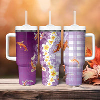 Hawaii And Japan Tumbler With Handle Plumeria Lei With Koi Fish Purple - Polynesian Pride