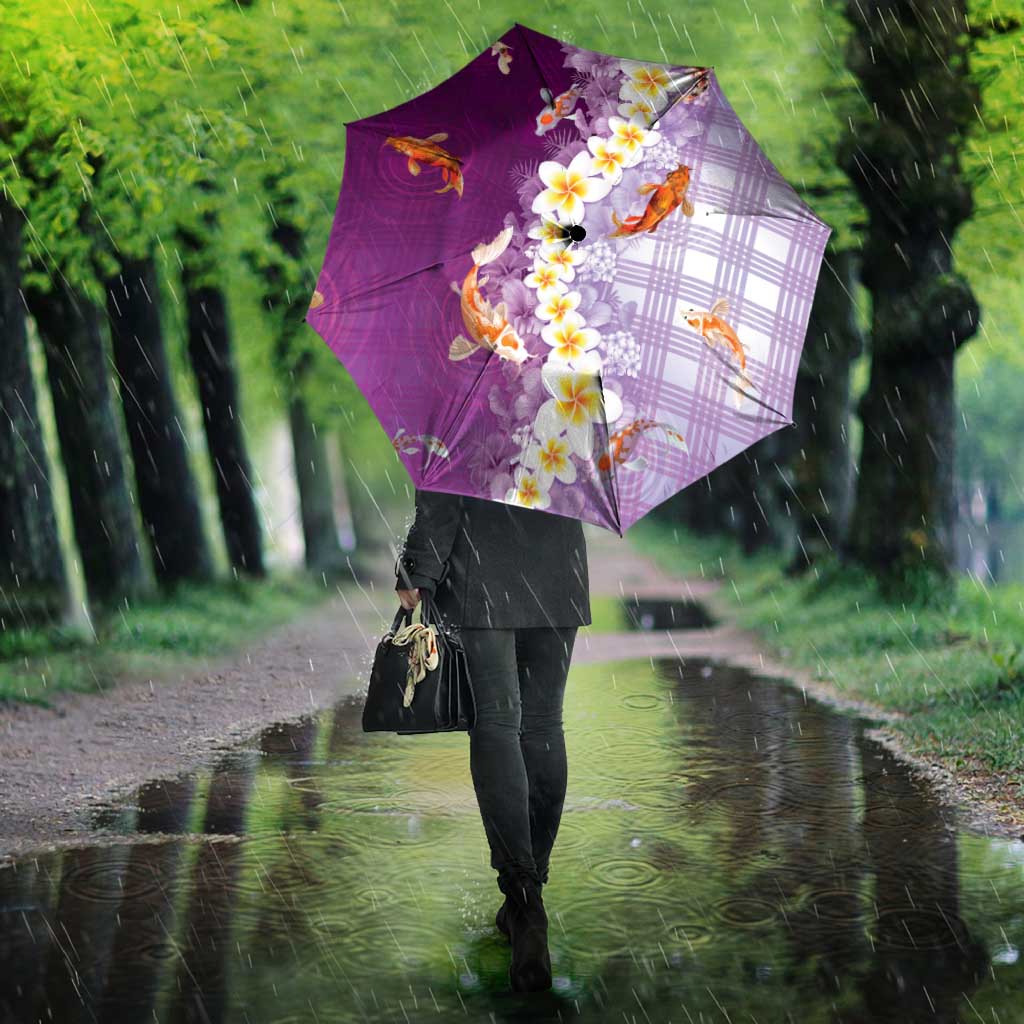 Hawaii And Japan Umbrella Plumeria Lei With Koi Fish Purple - Polynesian Pride