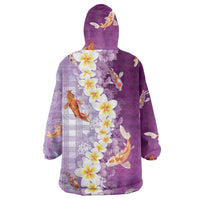 Hawaii And Japan Wearable Blanket Hoodie Plumeria Lei With Koi Fish Purple - Polynesian Pride