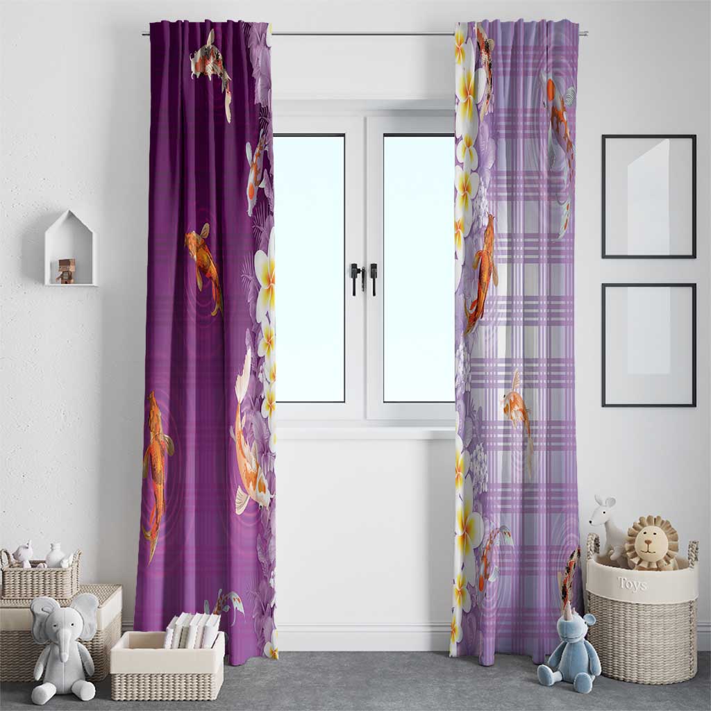 Hawaii And Japan Window Curtain Plumeria Lei With Koi Fish Purple - Polynesian Pride