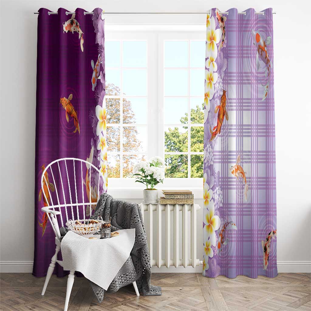 Hawaii And Japan Window Curtain Plumeria Lei With Koi Fish Purple - Polynesian Pride