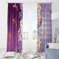 Hawaii And Japan Window Curtain Plumeria Lei With Koi Fish Purple - Polynesian Pride