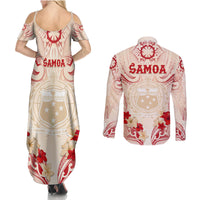 Siva Samoa Couples Matching Summer Maxi Dress and Long Sleeve Button Shirt Samoan Taupou With Polynesian Pattern LT05 - Polynesian Pride