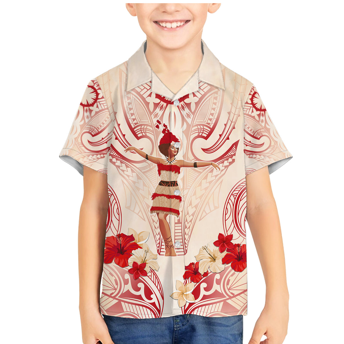 Siva Samoa Family Matching Mermaid Dress and Hawaiian Shirt Samoan Taupou With Polynesian Pattern LT05 Son's Shirt Beige - Polynesian Pride