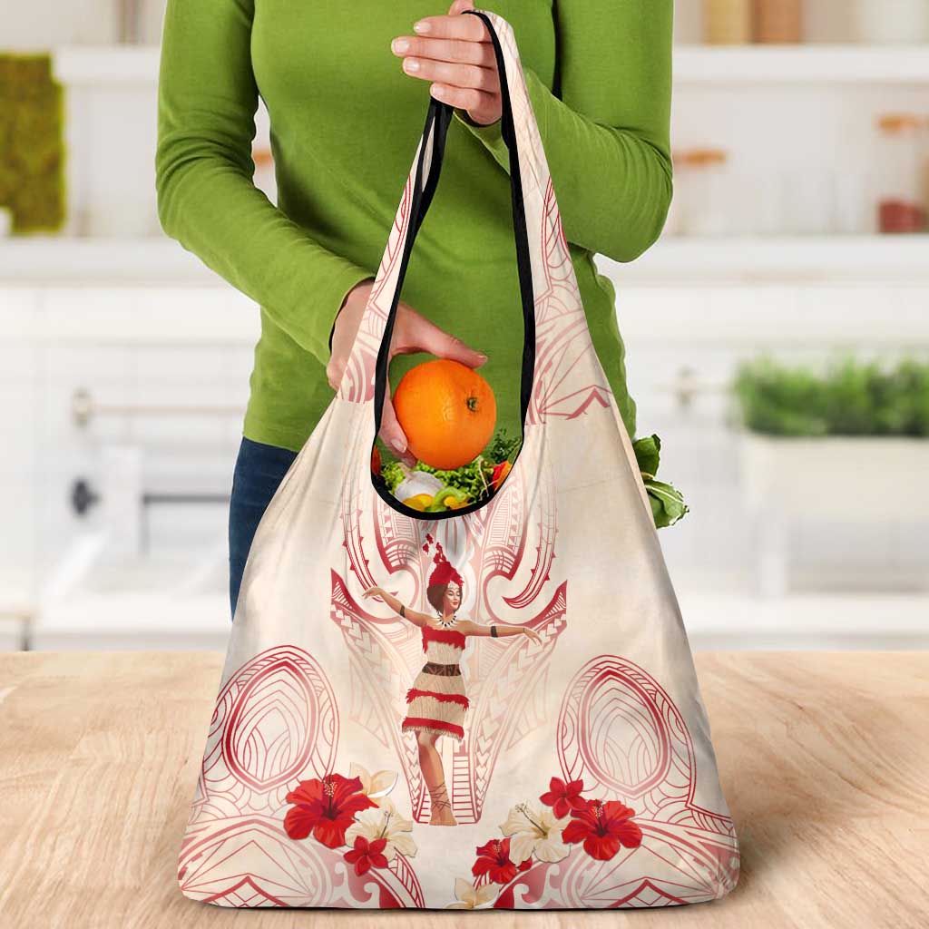 Siva Samoa Grocery Bag Samoan Taupou With Polynesian Pattern