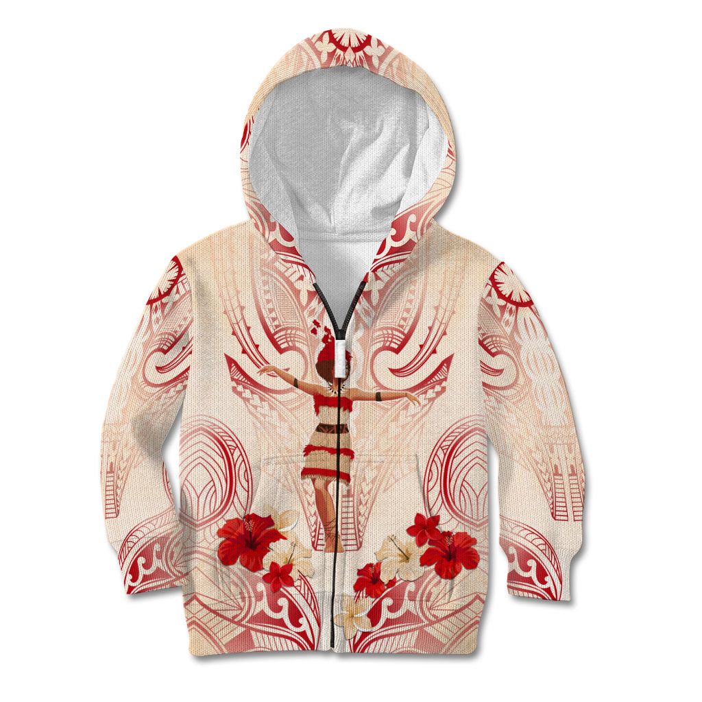 Siva Samoa Kid Hoodie Samoan Taupou With Polynesian Pattern LT05 Zip Hoodie Beige - Polynesian Pride