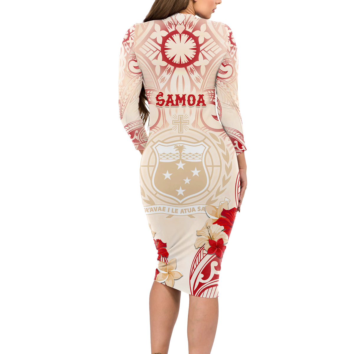 Siva Samoa Long Sleeve Bodycon Dress Samoan Taupou With Polynesian Pattern LT05 - Polynesian Pride