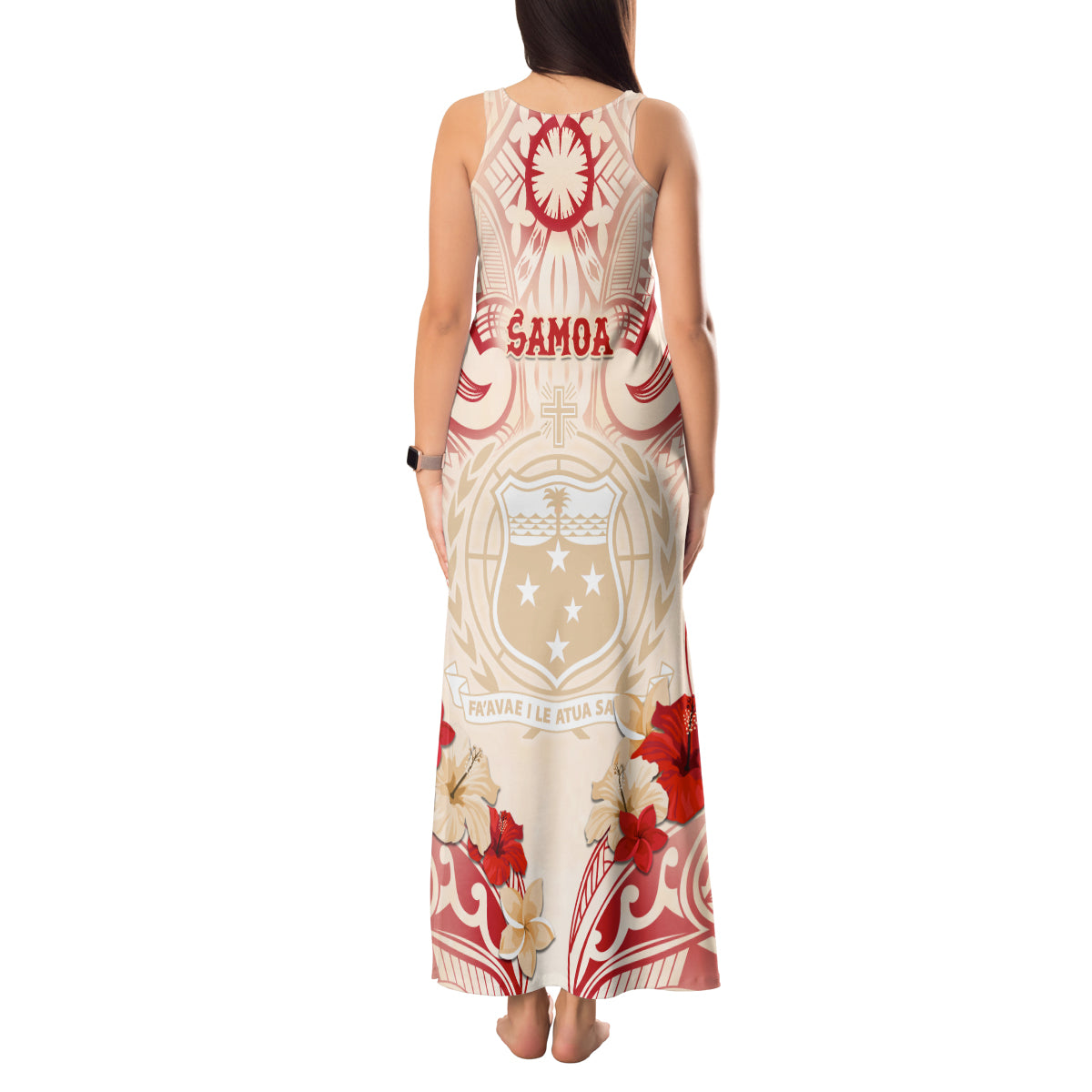 Siva Samoa Tank Maxi Dress Samoan Taupou With Polynesian Pattern LT05 - Polynesian Pride