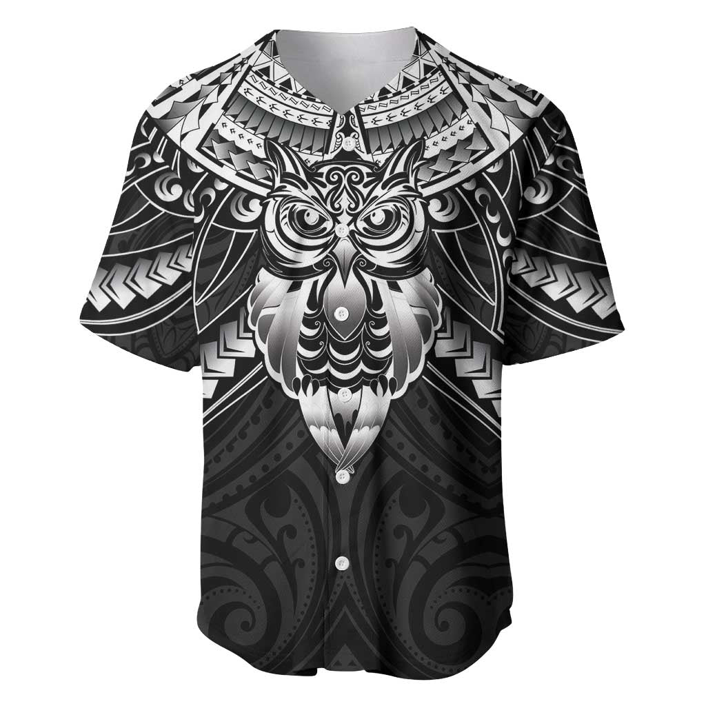 New Zealand Morepork Baseball Jersey Maori Pattern Black LT05 Black - Polynesian Pride