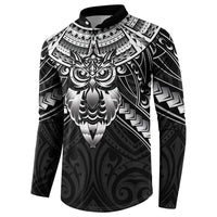 New Zealand Morepork Button Sweatshirt Maori Pattern Black LT05 - Polynesian Pride