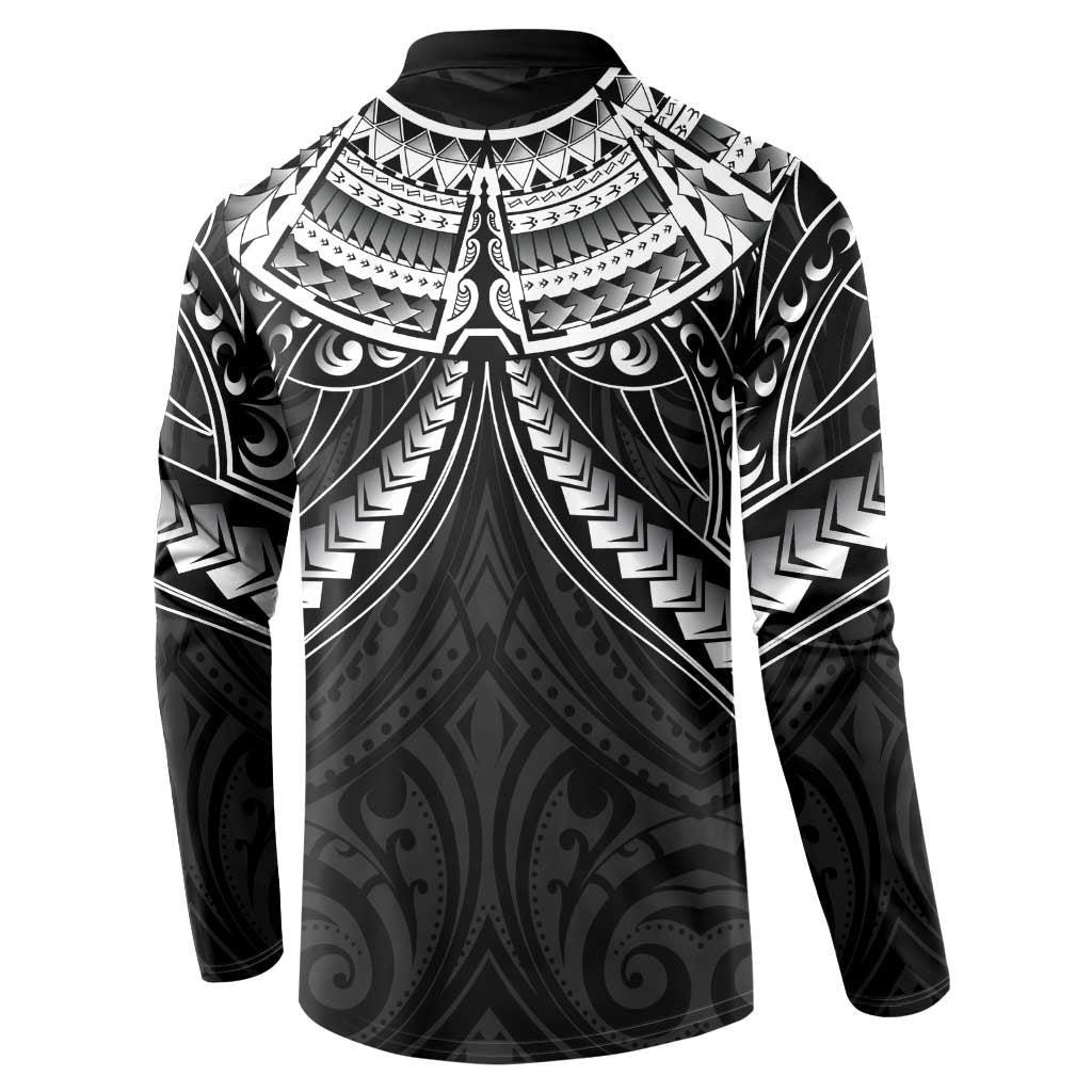 New Zealand Morepork Button Sweatshirt Maori Pattern Black LT05 - Polynesian Pride