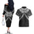 New Zealand Morepork Couples Matching Off The Shoulder Long Sleeve Dress and Hawaiian Shirt Maori Pattern Black