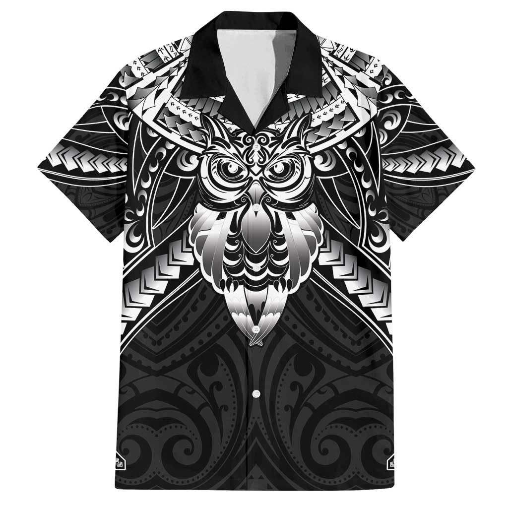 New Zealand Morepork Family Matching Long Sleeve Bodycon Dress and Hawaiian Shirt Maori Pattern Black LT05 Dad's Shirt - Short Sleeve Black - Polynesian Pride