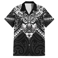 New Zealand Morepork Family Matching Long Sleeve Bodycon Dress and Hawaiian Shirt Maori Pattern Black LT05 Dad's Shirt - Short Sleeve Black - Polynesian Pride