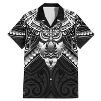 New Zealand Morepork Family Matching Mermaid Dress and Hawaiian Shirt Maori Pattern Black LT05 Dad's Shirt - Short Sleeve Black - Polynesian Pride