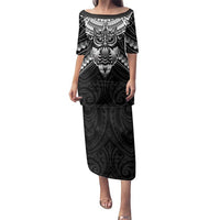 New Zealand Morepork Family Matching Puletasi and Hawaiian Shirt Maori Pattern Black