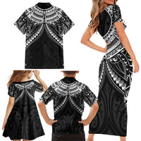 New Zealand Morepork Family Matching Short Sleeve Bodycon Dress and Hawaiian Shirt Maori Pattern Black LT05 - Polynesian Pride