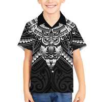 New Zealand Morepork Family Matching Short Sleeve Bodycon Dress and Hawaiian Shirt Maori Pattern Black LT05 Son's Shirt Black - Polynesian Pride