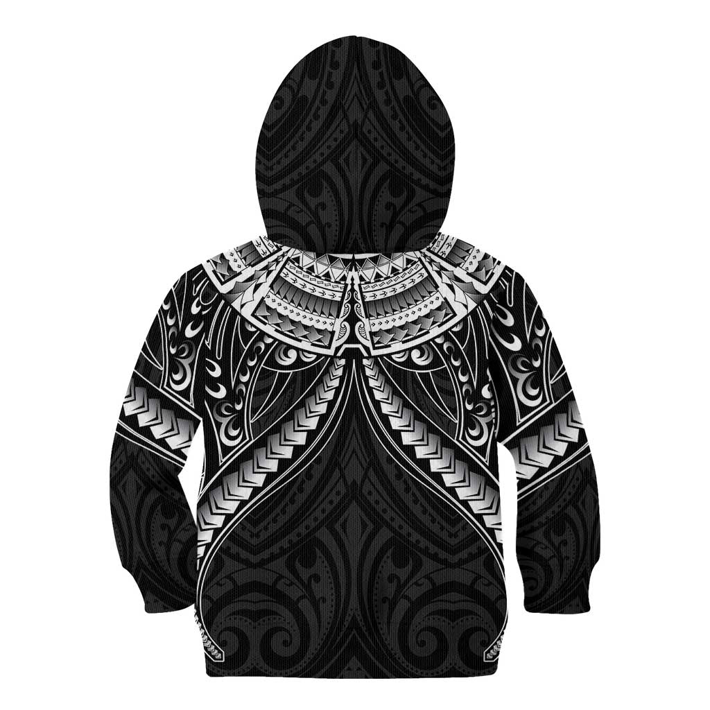 New Zealand Morepork Kid Hoodie Maori Pattern Black