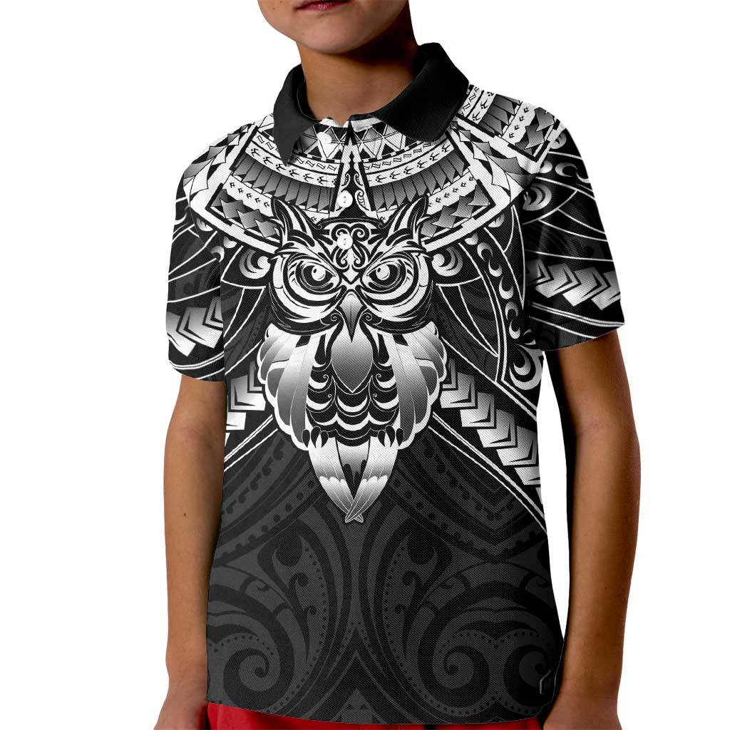 New Zealand Morepork Kid Polo Shirt Maori Pattern Black LT05 Kid Black - Polynesian Pride