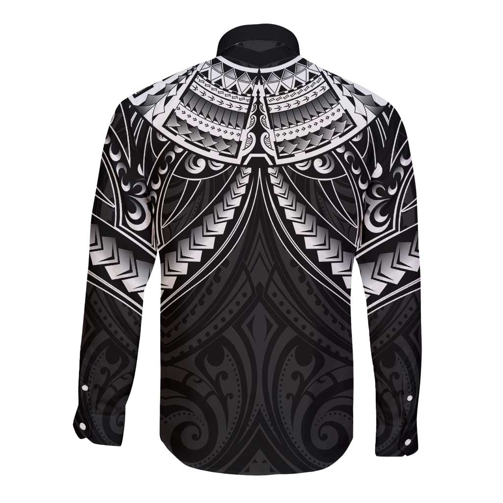 New Zealand Morepork Long Sleeve Button Shirt Maori Pattern Black